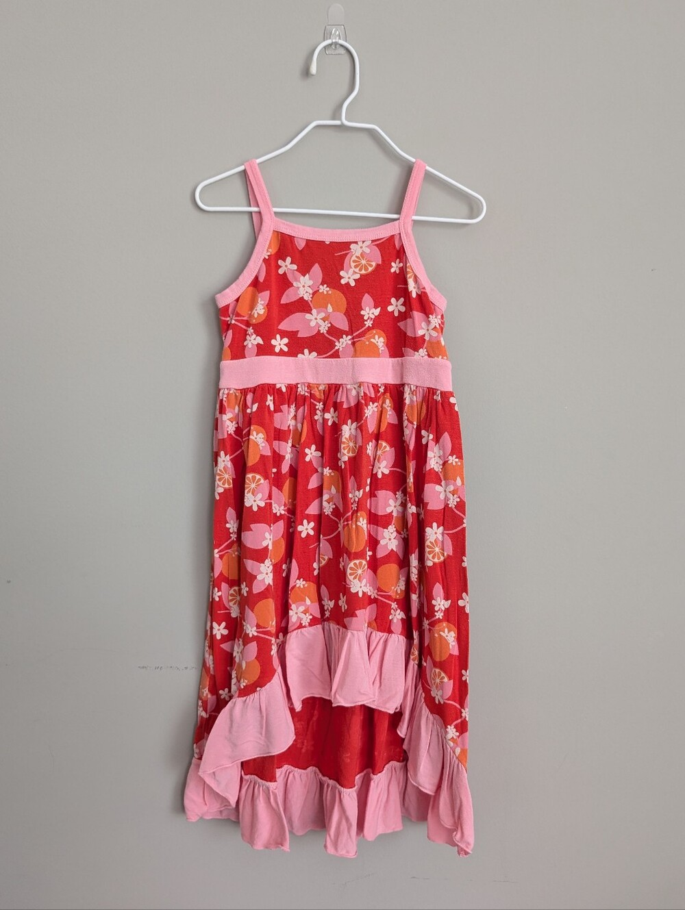 KicKee Pants Bamboo Hi-Lo Ruffle Maxi Dress Poppy Orange Blossom Size 4T